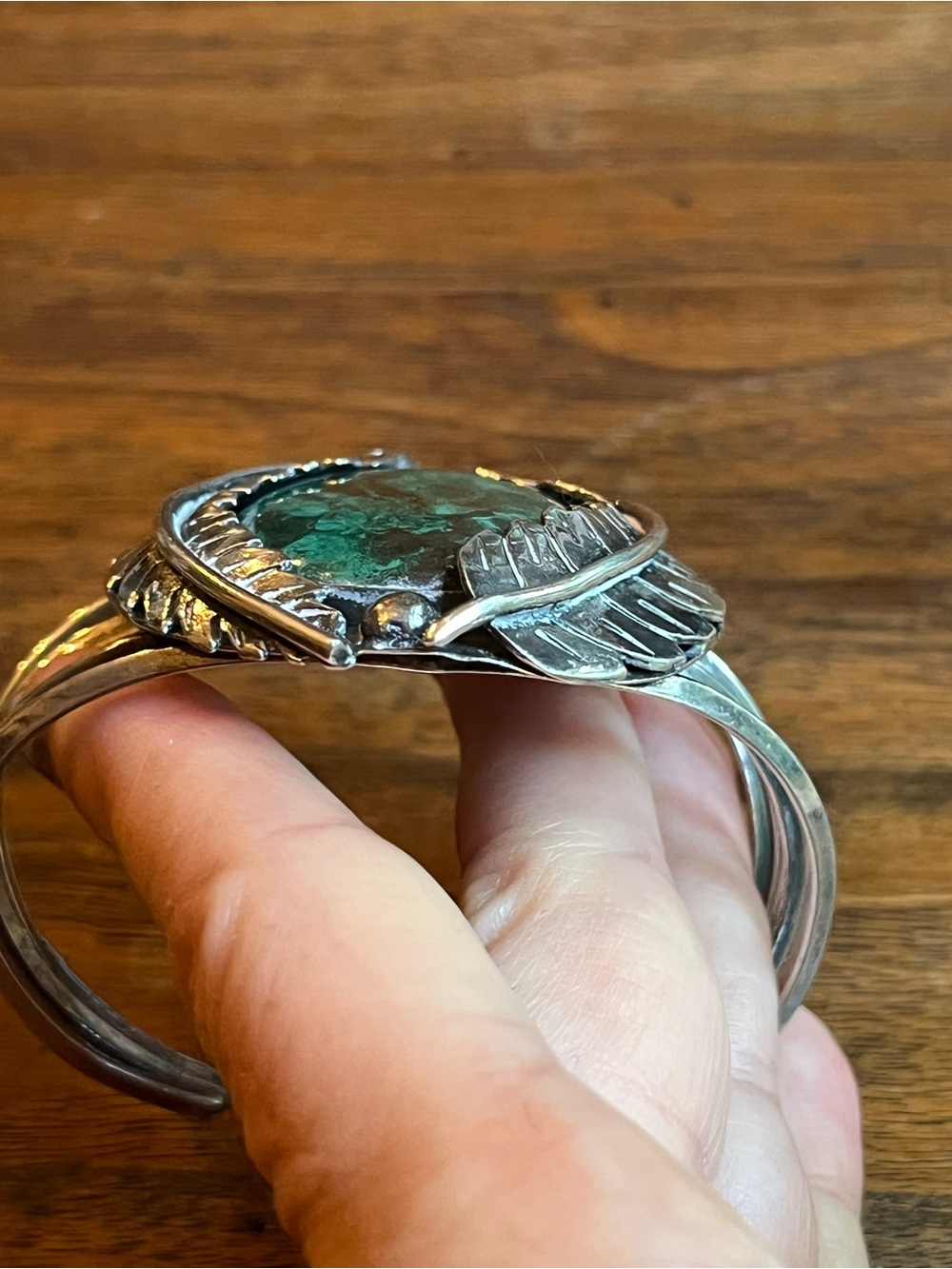 Native American Sterling Silver Green Turquoise Cuff Bracelet - Picture 9 of 10